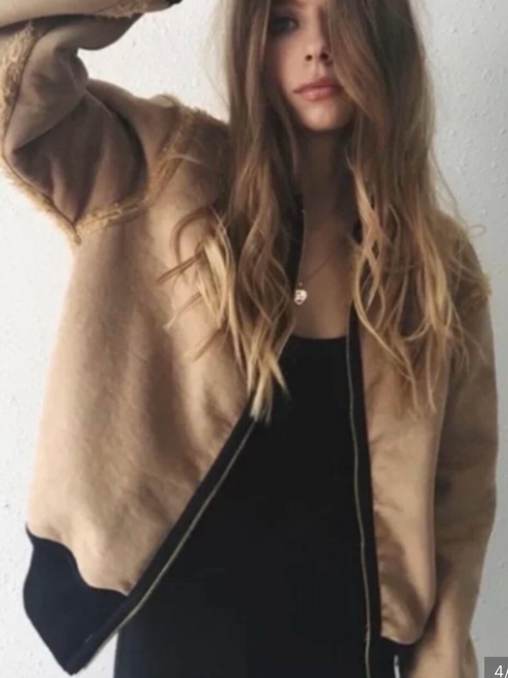 TRIBE KELLEY Relaxed Reversible “BOMBHAIR”  Jacket in Camel/Suede - Picture 4 of 4